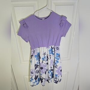 Shein Girls Purple Floral Short Sleeve Casual Dress 10Y